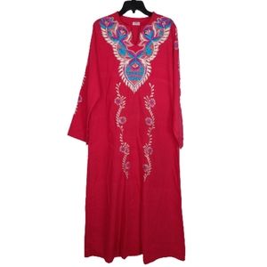 Yusuf Embroidery Red Long Sleeve Thai Kaftan Dress